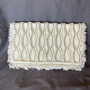 Ann Taylor Cream Fringe Canvas Clutch